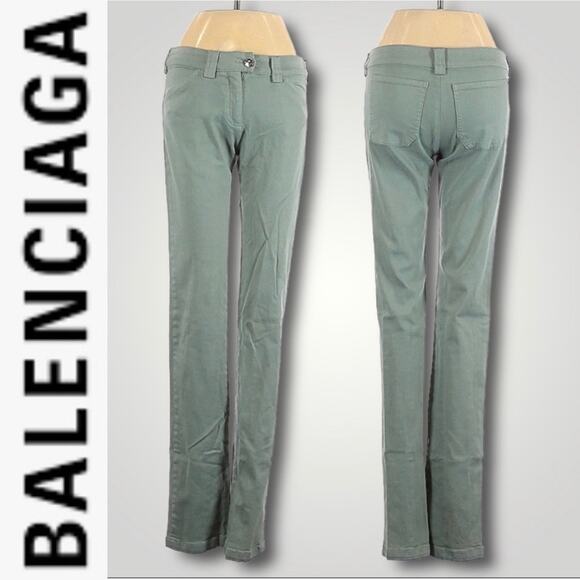 BALENCIAGA SLIM STRAIGHT LEG TWILL PANTS SOFT MINT GREEN EU 34 USA 2 - Picture 1 of 7